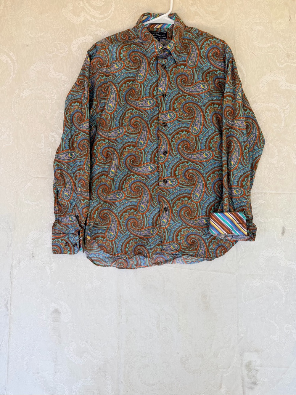 Paul Fredrick Teal and Brown Paisley Button-Down Shirt